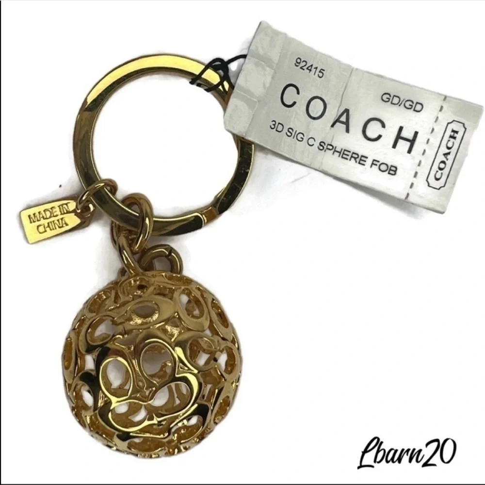 Coach 92415 3D Signature C Gold Sphere Keychain Fob NWT Vintage